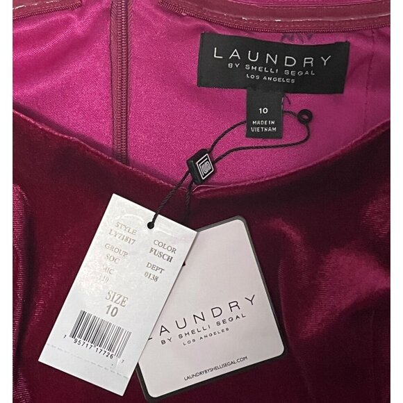 Laundry by Shelli Segal Fuchsia Velvet Cold Shoulder Midi Dress NWT Size 10 - Picture 6 of 13